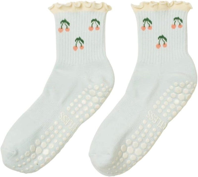 Shapes Studio Crew Half Calf Grip Socks, Cutest Fruits Pilates Socks, Ruffle socks, Non-Slip, Barre Yoga Fitness - Image 1